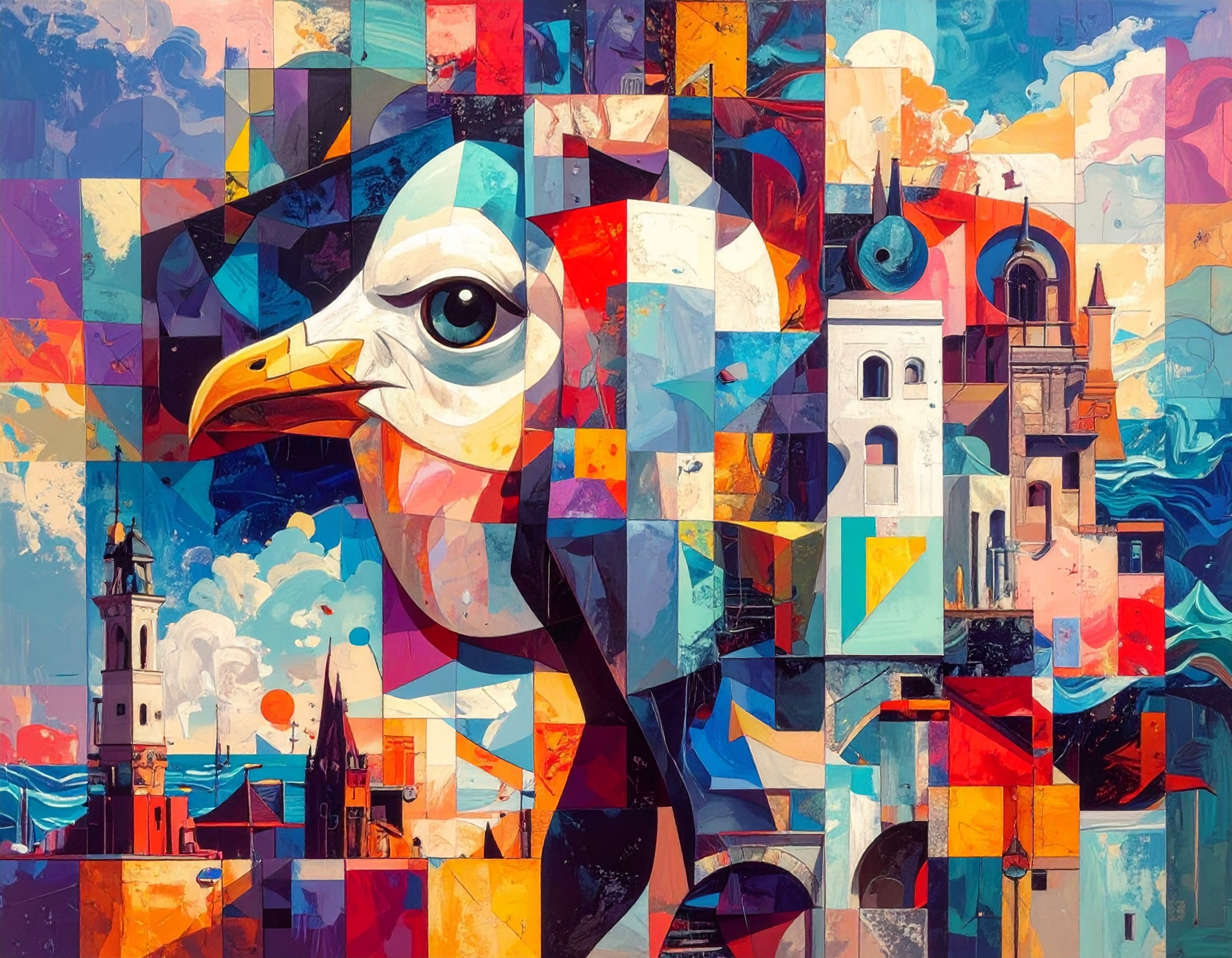 Shattered Seagull’s Gaze (AI Art Project)
